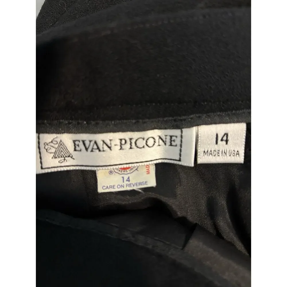 Vintage 80's Evan Picone Black Pleated A-Line Lined Wool Midi Skirt Vtg Sz 14